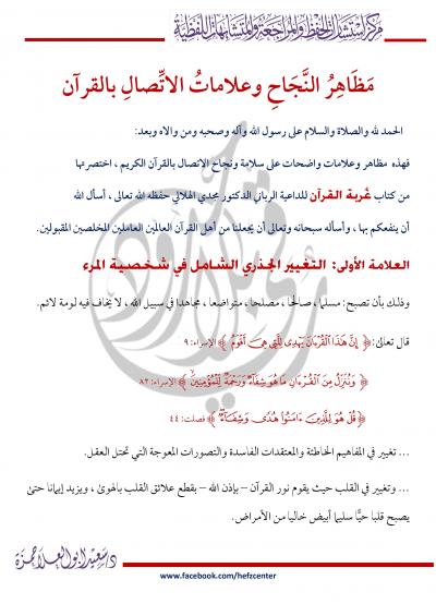 غلاف كتاب مظاهر النجاح وعلامات الاتصال بالقرآن