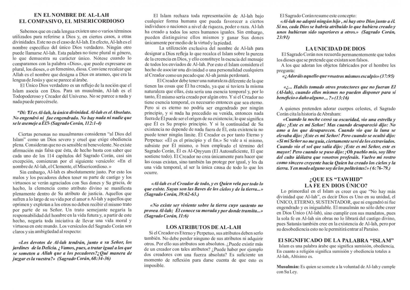غلاف كتاب وحدانية الله في الإسلام La noción de Dios en el Islam (PDF)
